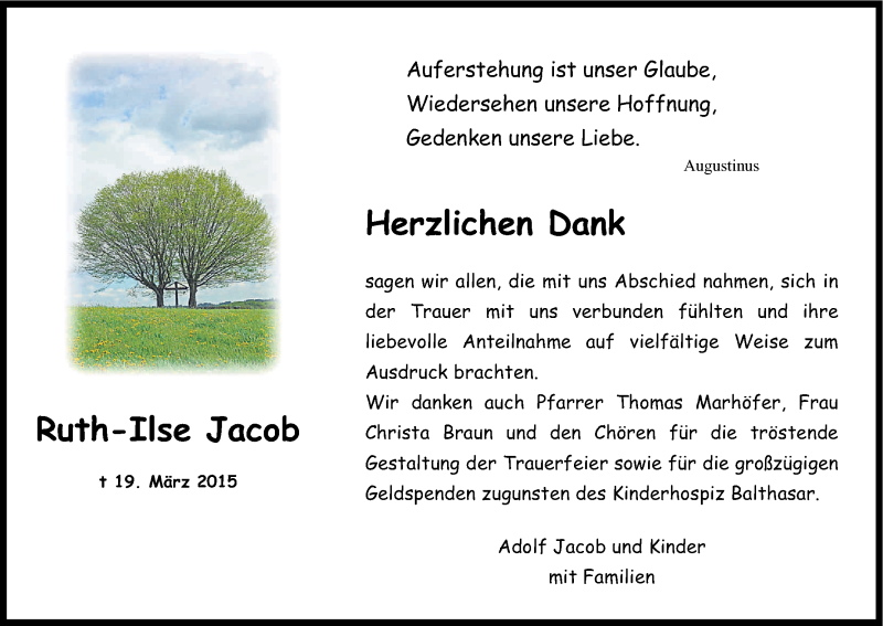  Traueranzeige für Ruth-Ilse Jacob vom 16.05.2015 aus Kölner Stadt-Anzeiger / Kölnische Rundschau / Express