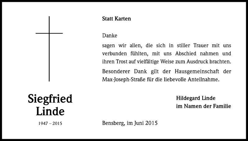  Traueranzeige für Siegfried Linde vom 12.06.2015 aus Kölner Stadt-Anzeiger / Kölnische Rundschau / Express