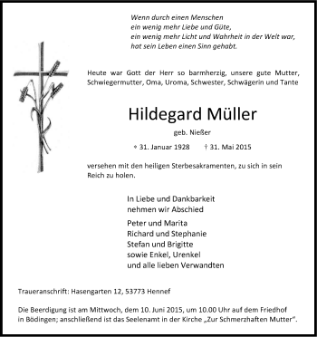 Anzeige von Hildegard Müller von Kölner Stadt-Anzeiger / Kölnische Rundschau / Express