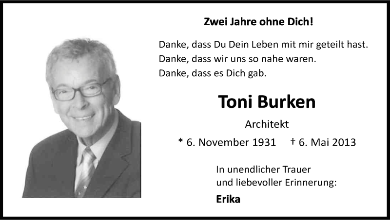  Traueranzeige für Toni Burken vom 06.05.2015 aus Kölner Stadt-Anzeiger / Kölnische Rundschau / Express