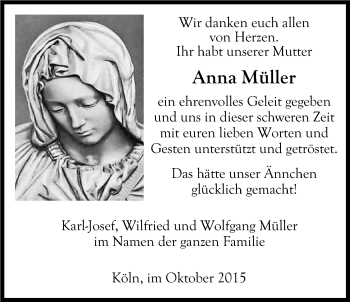 Anzeige von Anna Müller von Kölner Stadt-Anzeiger / Kölnische Rundschau / Express