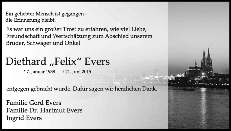  Traueranzeige für Diethard Evers vom 18.07.2015 aus Kölner Stadt-Anzeiger / Kölnische Rundschau / Express