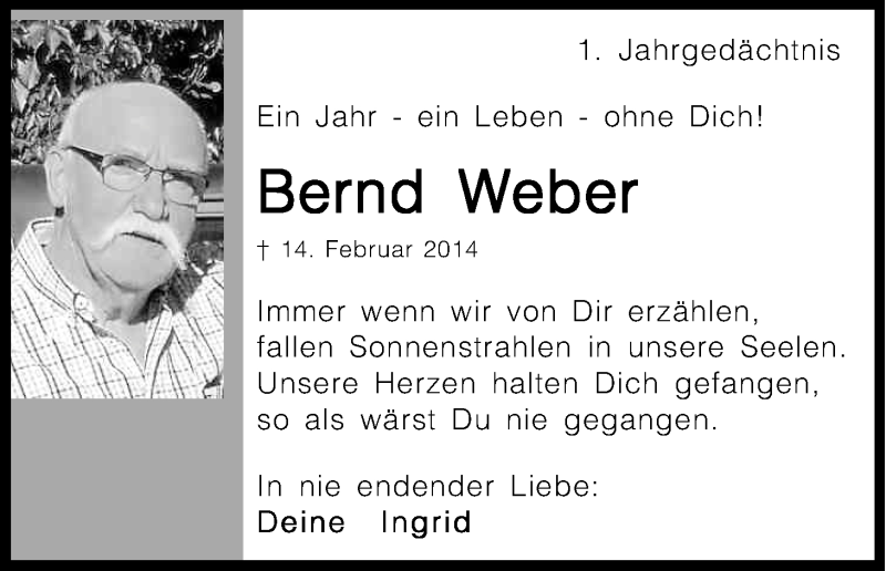  Traueranzeige für Bernd Weber vom 14.02.2015 aus Kölner Stadt-Anzeiger / Kölnische Rundschau / Express
