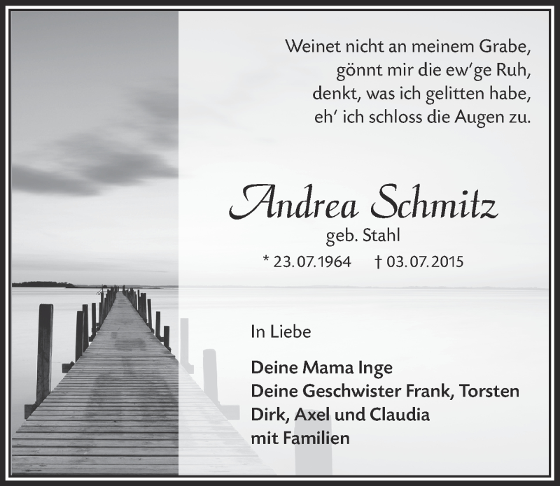  Traueranzeige für Andrea Schmitz vom 08.07.2015 aus  Anzeigen Echo 