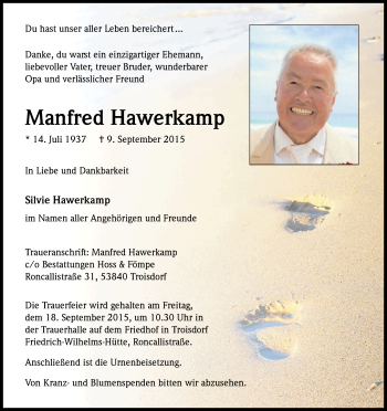 Anzeige von Manfred Hawerkamp von Kölner Stadt-Anzeiger / Kölnische Rundschau / Express