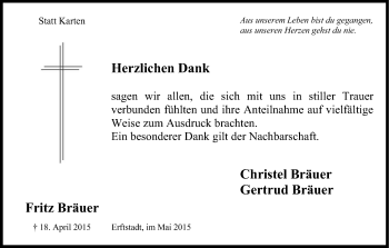 Anzeige von Fritz Bräuer von Kölner Stadt-Anzeiger / Kölnische Rundschau / Express