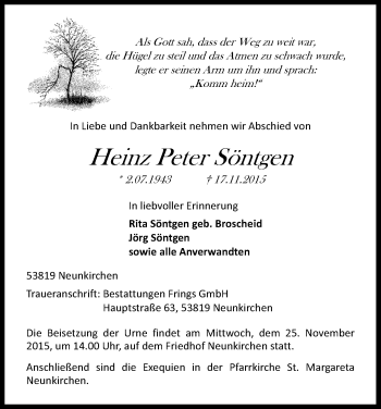 Anzeige von Heinz Peter Söntgen von Kölner Stadt-Anzeiger / Kölnische Rundschau / Express