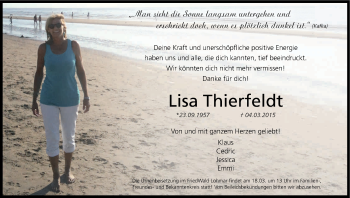 Anzeige von Lisa Thierfeldt von Kölner Stadt-Anzeiger / Kölnische Rundschau / Express