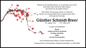 Anzeige von Günther Schmidt-Breer von Kölner Stadt-Anzeiger / Kölnische Rundschau / Express
