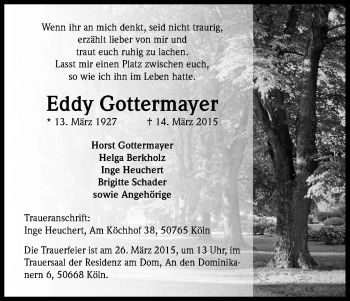 Anzeige von Emil Gottermayer von Kölner Stadt-Anzeiger / Kölnische Rundschau / Express
