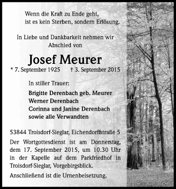 Anzeige von Josef Meurer von Kölner Stadt-Anzeiger / Kölnische Rundschau / Express