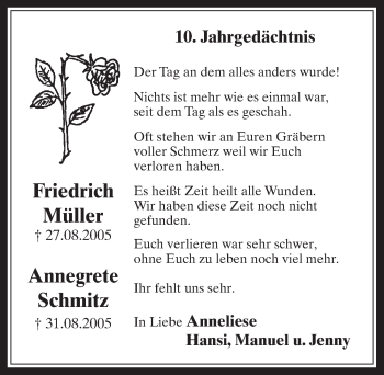Anzeige von Friedrich Müller Annegrete Schmitz von  Wochenende 