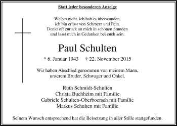 Anzeige von Paul Schulten von Kölner Stadt-Anzeiger / Kölnische Rundschau / Express