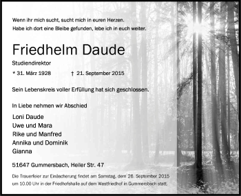 Anzeige von Friedhelm Daude von Kölner Stadt-Anzeiger / Kölnische Rundschau / Express