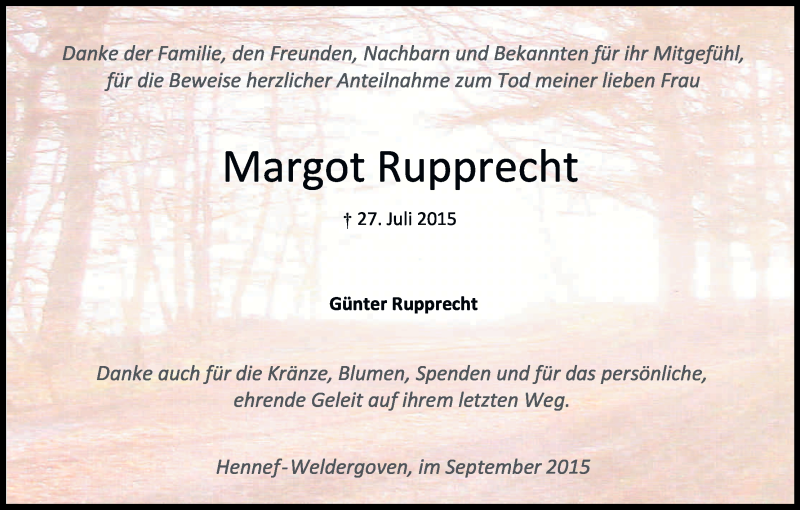 Traueranzeige für Margot Rupprecht vom 09.09.2015 aus Kölner Stadt-Anzeiger / Kölnische Rundschau / Express
