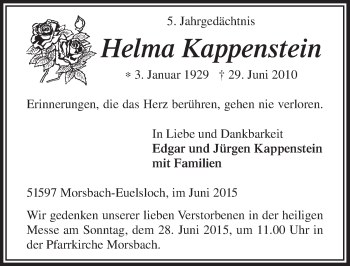 Anzeige von Helma Kappenstein von  Lokalanzeiger 