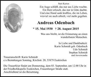 Anzeige von Andreas Odenbach von Kölner Stadt-Anzeiger / Kölnische Rundschau / Express