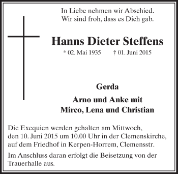 Anzeige von Hanns Dieter Steffens von  Sonntags-Post 