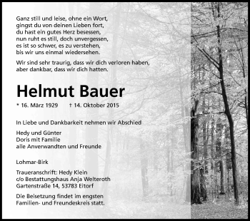 Anzeige von Helmut Bauer von Kölner Stadt-Anzeiger / Kölnische Rundschau / Express