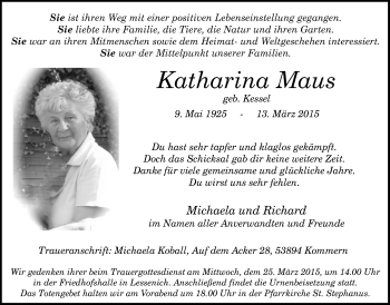 Anzeige von Katharina Maus von  Blickpunkt Euskirchen 
