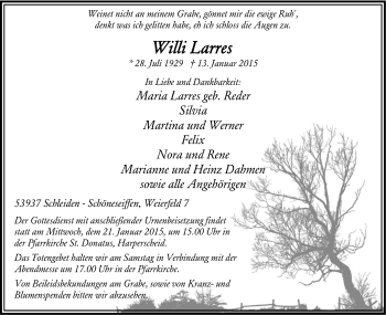 Anzeige von Willi Larres von Kölner Stadt-Anzeiger / Kölnische Rundschau / Express