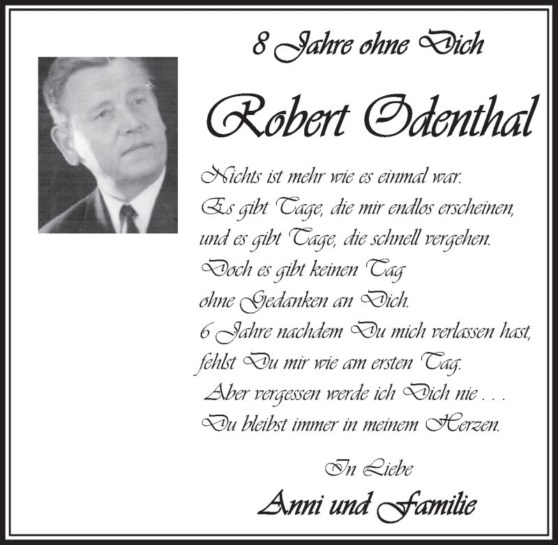  Traueranzeige für Robert Odenthal vom 24.06.2015 aus  Schlossbote/Werbekurier 