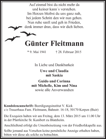 Anzeige von Günter Fleitmann von  Sonntags-Post 