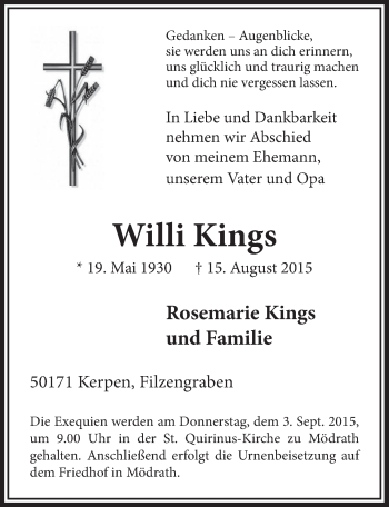 Anzeige von Willi Kings von  Werbepost 