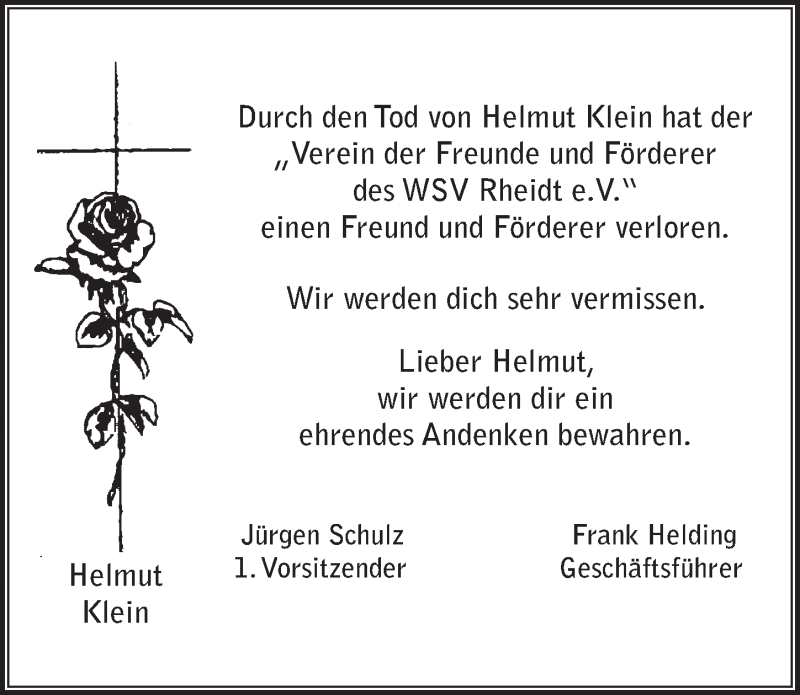  Traueranzeige für Helmut Klein vom 11.03.2015 aus  Extra Blatt 