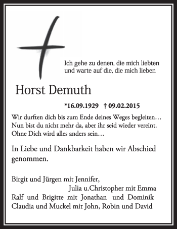 Anzeige von Horst Demuth von  Schlossbote/Werbekurier 