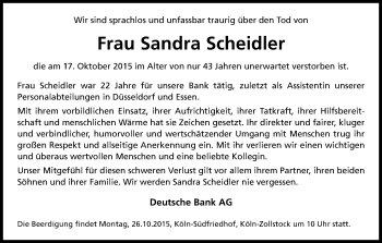 Anzeige von Sandra Scheidler von Kölner Stadt-Anzeiger / Kölnische Rundschau / Express