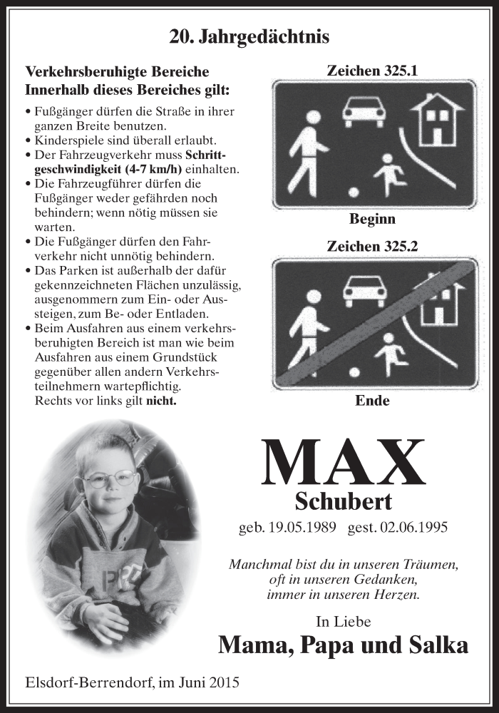  Traueranzeige für Max Schubert vom 03.06.2015 aus  Werbepost 