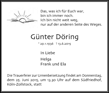 Anzeige von Günter Döring von Kölner Stadt-Anzeiger / Kölnische Rundschau / Express