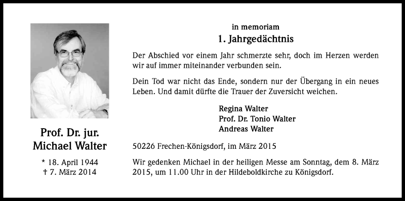  Traueranzeige für Michael Walter vom 07.03.2015 aus Kölner Stadt-Anzeiger / Kölnische Rundschau / Express