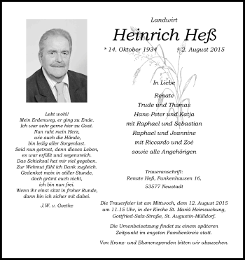 Anzeige von Heinrich Heß von Kölner Stadt-Anzeiger / Kölnische Rundschau / Express