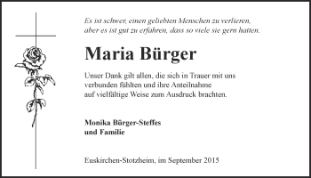 Anzeige von Maria Bürger von  Blickpunkt Euskirchen 