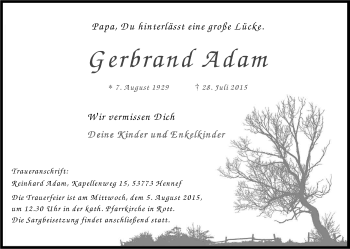 Anzeige von Gerbrand Adam von Kölner Stadt-Anzeiger / Kölnische Rundschau / Express