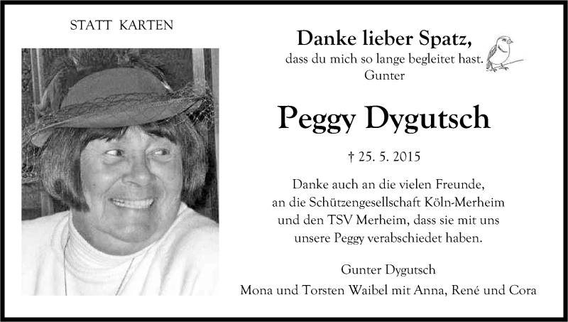  Traueranzeige für Peggy Dygutsch vom 20.06.2015 aus Kölner Stadt-Anzeiger / Kölnische Rundschau / Express