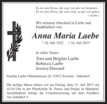 Anzeige von Anna Maria Laebe von  Schaufenster/Blickpunkt 