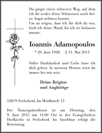 Anzeige von Ioannis Adamopoulos von  Rhein-Sieg-Wochenende 