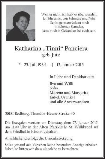Anzeige von Katharina Panciera von  Werbepost 