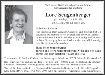 Anzeige von Lore Sengenberger von  Werbepost 