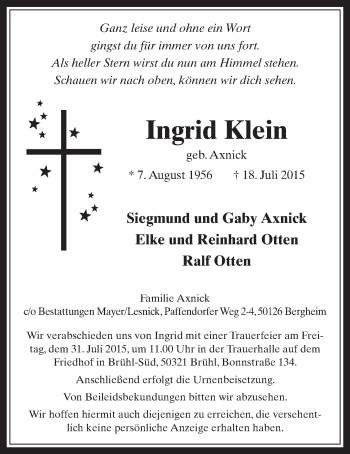 Anzeige von Ingrid Klein von  Schlossbote/Werbekurier  Werbepost 