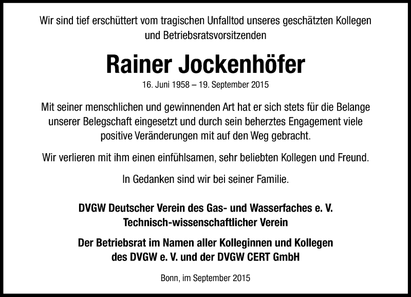  Traueranzeige für Rainer Jockenhöfer vom 26.09.2015 aus Kölner Stadt-Anzeiger / Kölnische Rundschau / Express