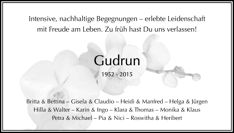  Traueranzeige für Gudrun Ziegler-Hirz vom 15.08.2015 aus Kölner Stadt-Anzeiger / Kölnische Rundschau / Express