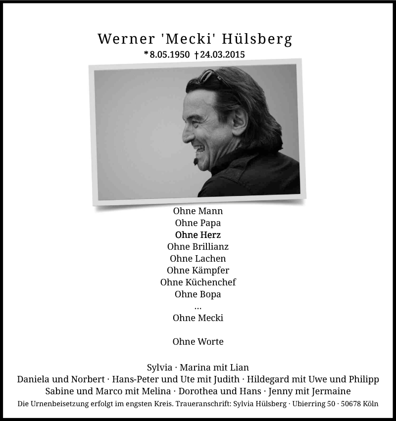  Traueranzeige für Werner Hülsberg vom 04.04.2015 aus Kölner Stadt-Anzeiger / Kölnische Rundschau / Express