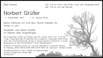 Anzeige von Norbert Grüßer von Kölner Stadt-Anzeiger / Kölnische Rundschau / Express
