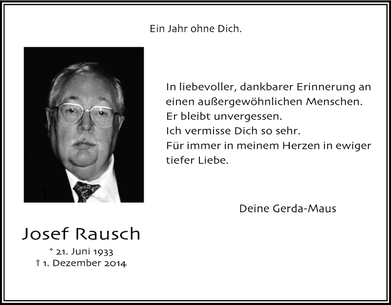  Traueranzeige für Josef Rausch vom 01.12.2015 aus Kölner Stadt-Anzeiger / Kölnische Rundschau / Express