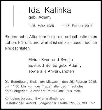 Anzeige von Ida Katinka von Kölner Stadt-Anzeiger / Kölnische Rundschau / Express