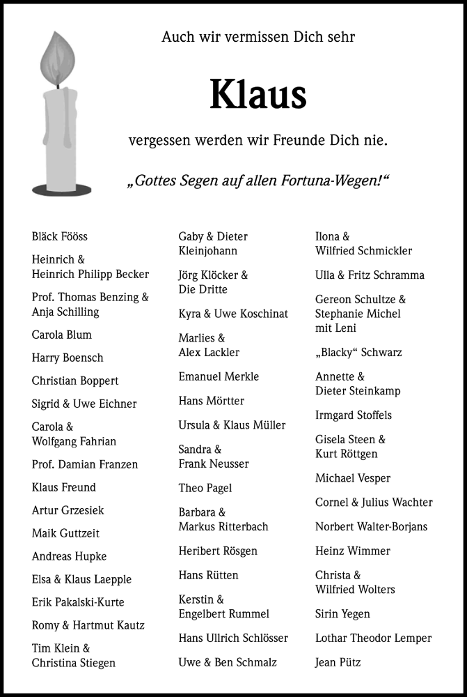  Traueranzeige für Klaus Ulonska vom 19.03.2015 aus Köln - Wir Trauern